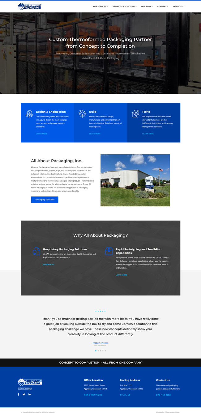 all about packaging website homepage